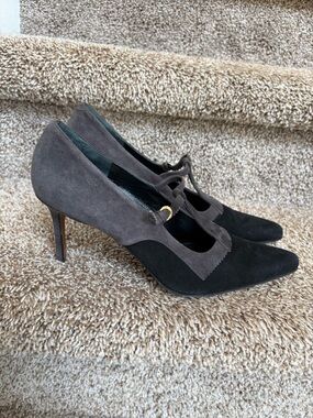 Christian Dior Women's Two-Tone Suede Pointed-Toe Mary Jane Pumps - Black & Gray